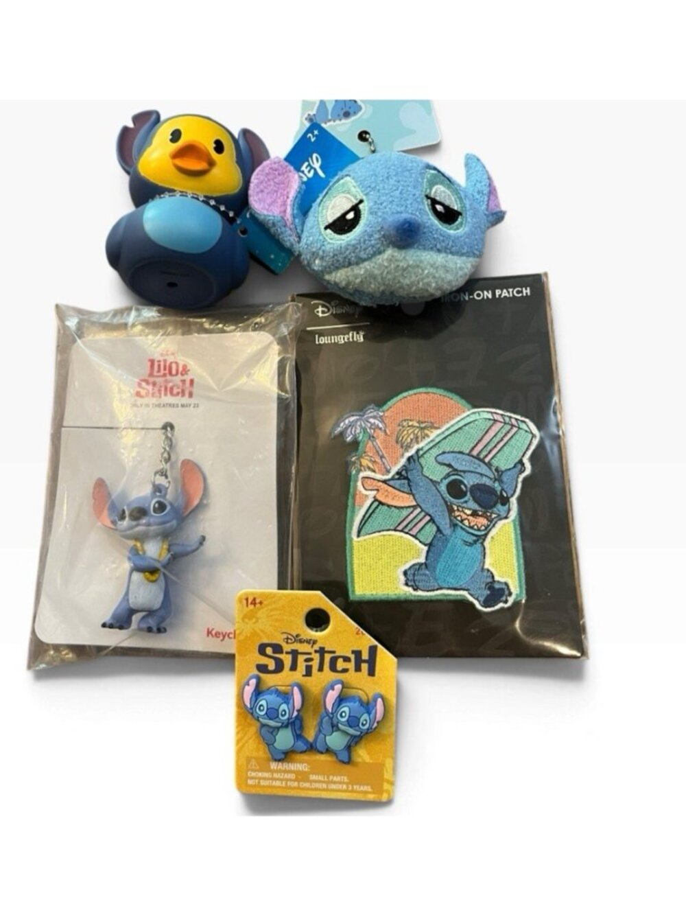 Stitch & Lilo Bundle Keychain Key Ring Loungefly Iron on Patch Duck Earrings New